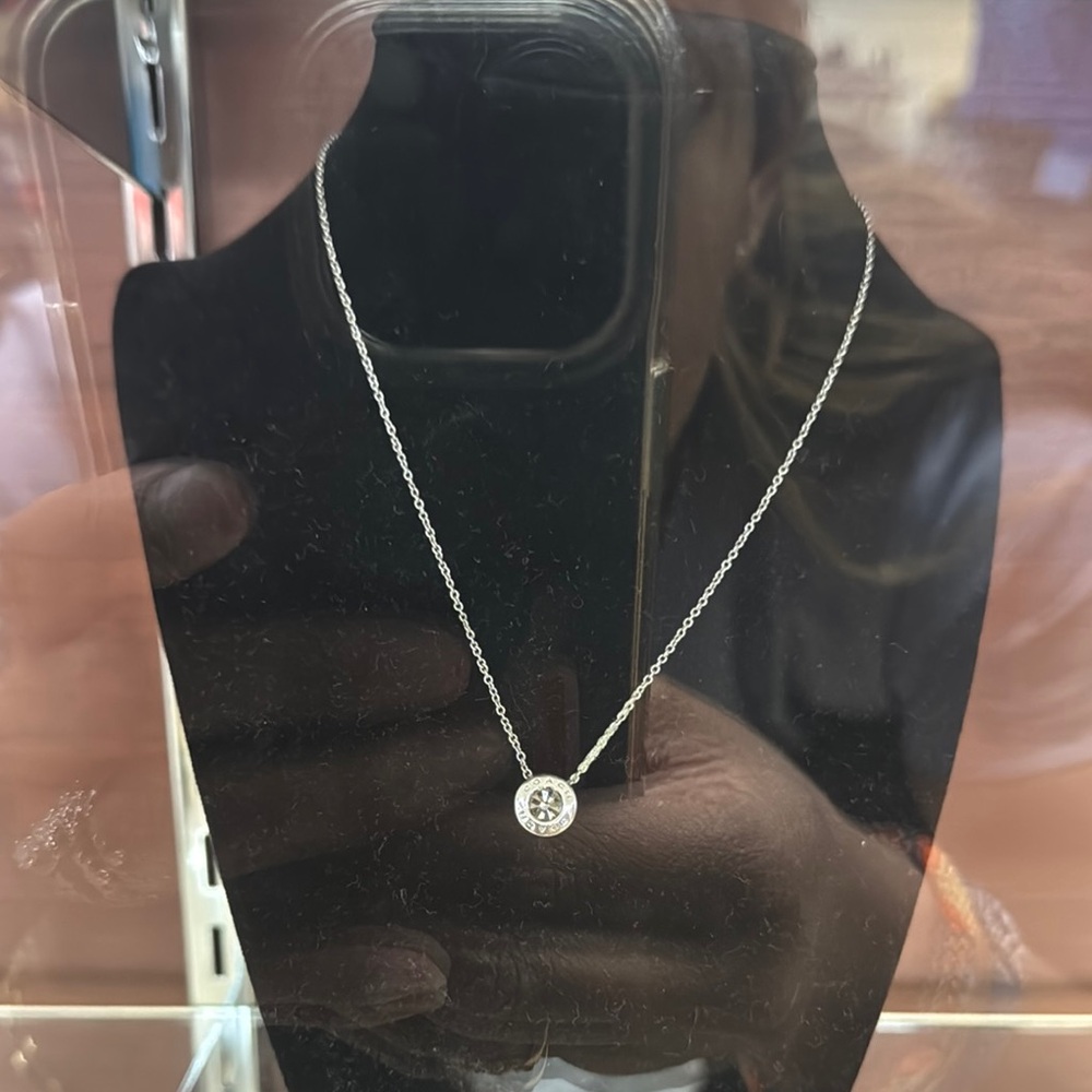 Elegant Coach Silver Necklace with Crystal Pendant